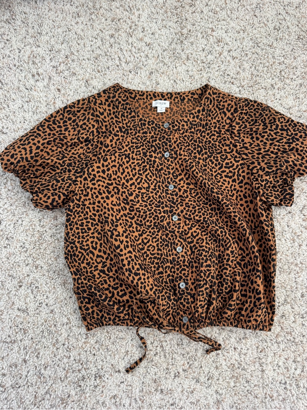 J. Crew Rust and Black Leopard Button-Down Tie-Hem Top